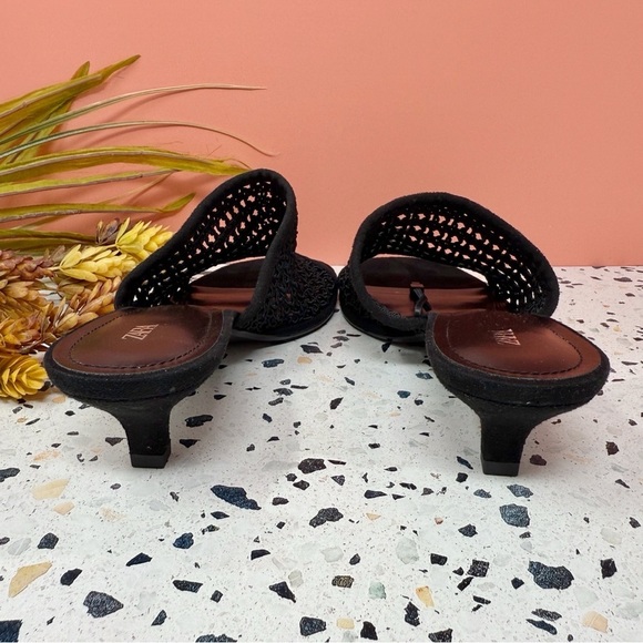 NEW ZARA Braided Black 90s Kitten Heel Women’s Mules Slide Sandals Sz 39 - Picture 9 of 11